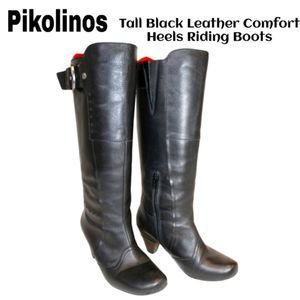 Pikolinos Womens 36 Tall Black Leather Comfort Walking Heels Riding Boots W6 Y4